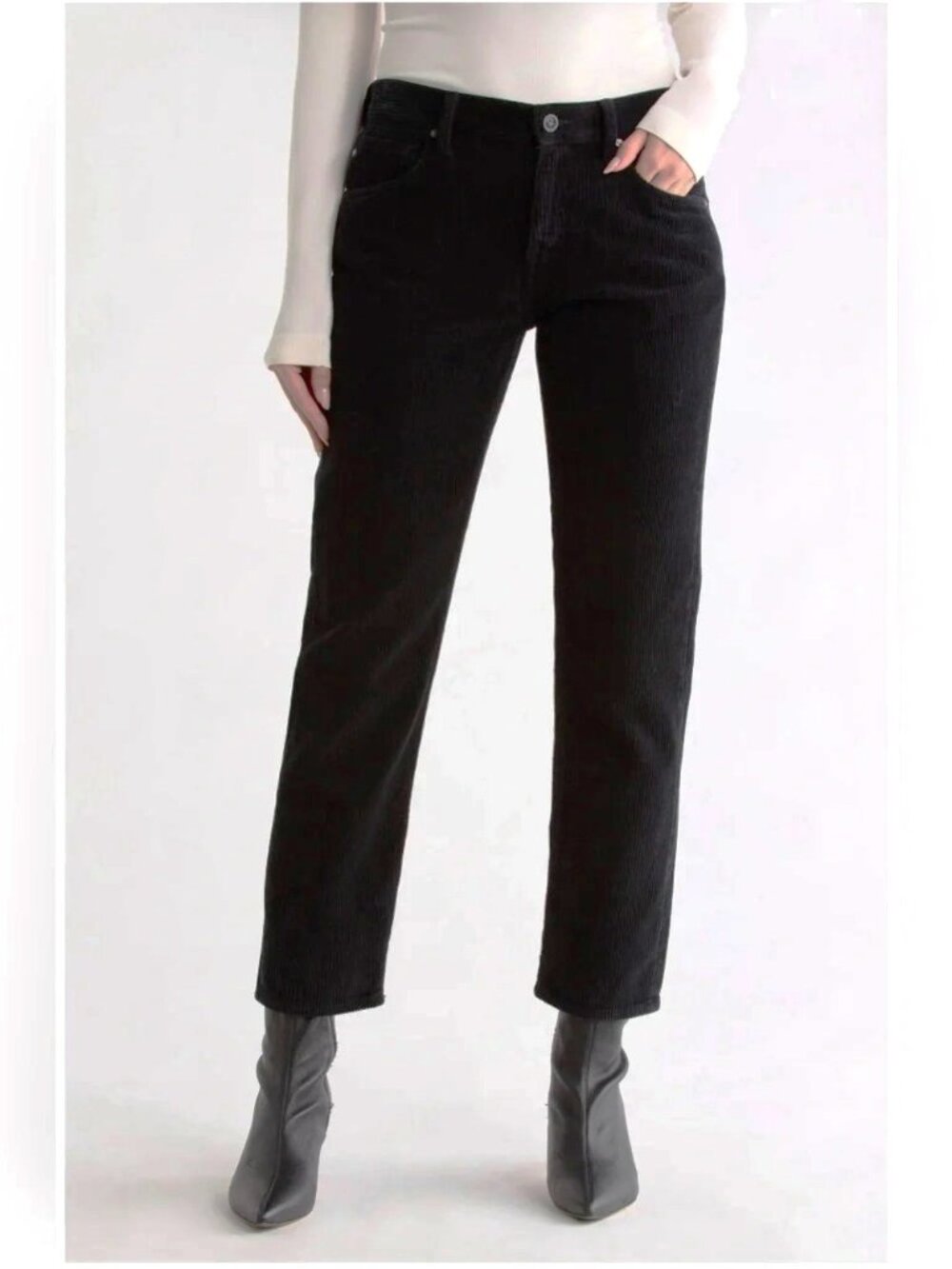 New AG Ex-Boyfriend Slouchy Slim Lightweight Twill Black Pants Italian Fabric 26